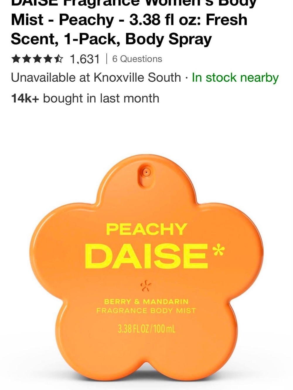 Peachy Berry & Mandarin Fragrance Body Mist - Peach